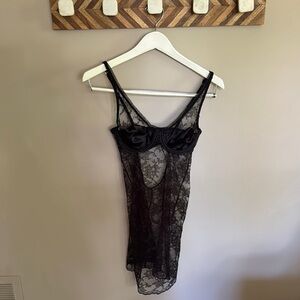 Victoria's Secret Black Lace Chemise with Floral Patterns